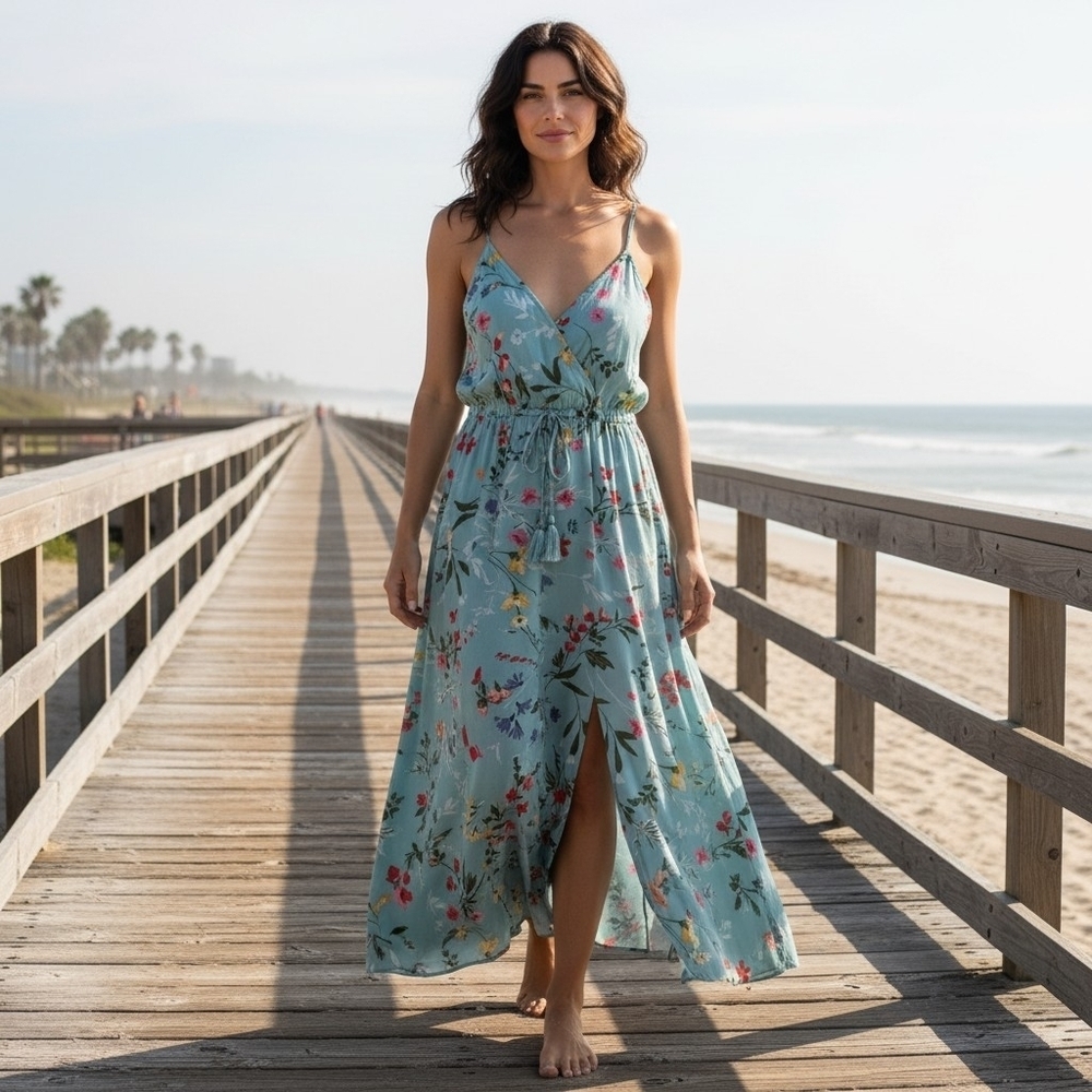 Lovestitch Tiffany Blue Floral Wrap Dress with Belt